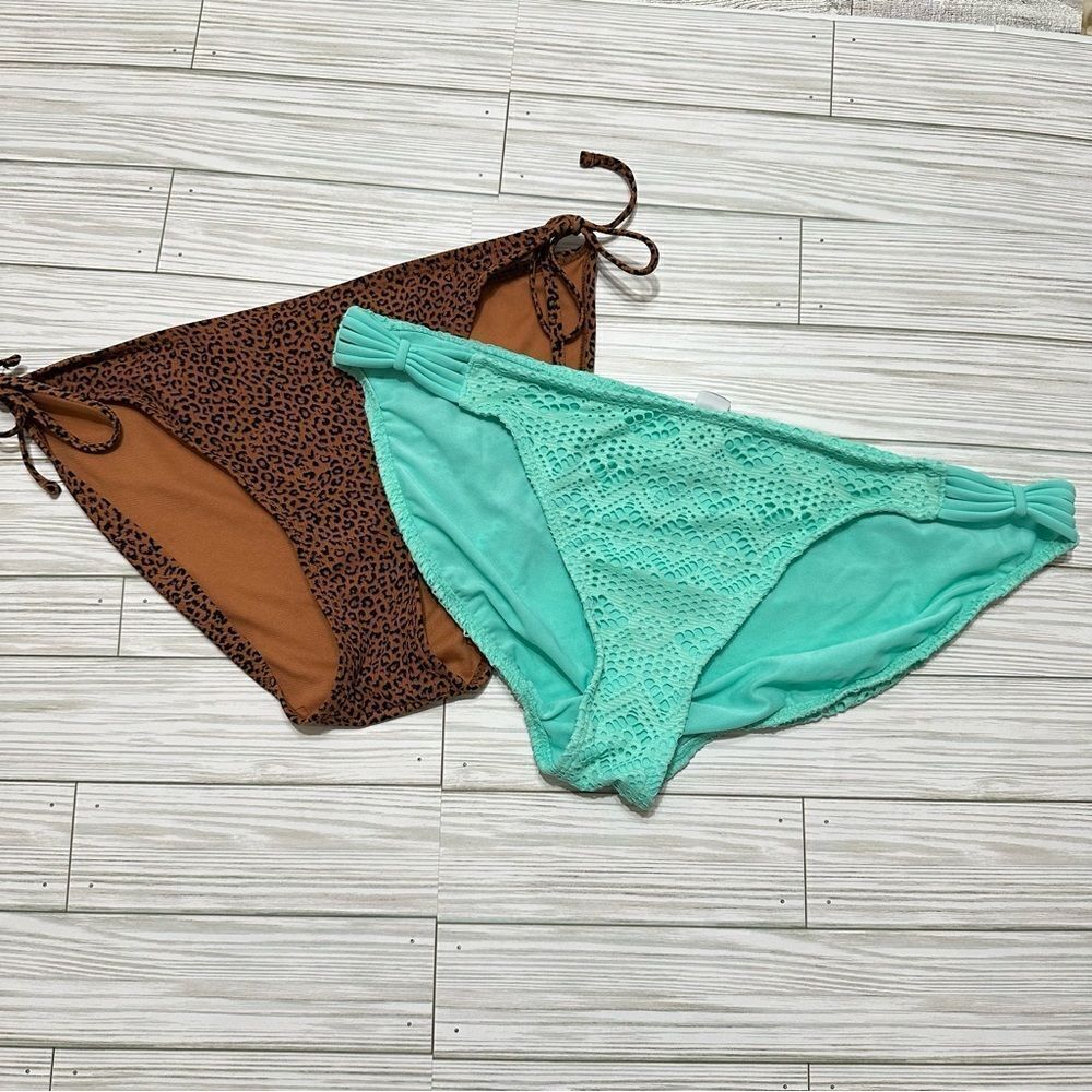2 PIECE BUNDLE CROCHET LACE & ANIMAL PRINT SWIMSUIT BIKINI BOTTOM XL